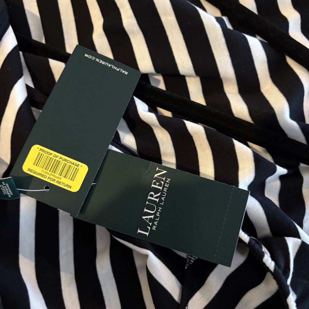 ❗️NWT LAUREN Ralph Lauren Black and White Striped Cotton Blend Blouse Large - Picture 6 of 7